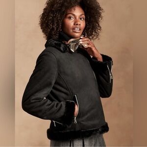 Banana Republic Sherpa Moto Jacket in Black